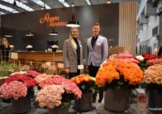 Annika Busch and Alexander Letkow of Rosen Tantau presenting cut flowers as well as garden roses at their booth.